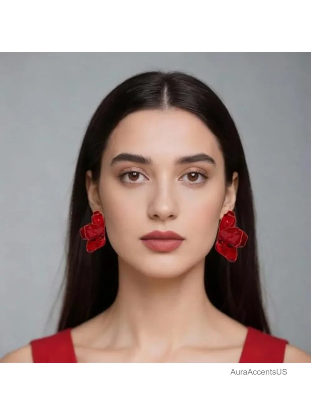 Red Floral Dangle Earrings, Bohemian Statement Petal Drop Earrings, Lightweight
